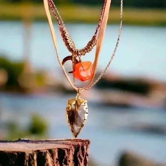🆕️ Indian Handcrafted Carnelian & Brown Agate Boho Chic Layered Necklace Set 🌟 - Picture 7 of 13
